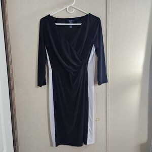 Chaps Midi Ruched Wrap Dress Black & White Size Medium